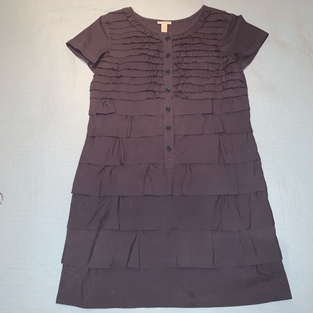 J. Crew Dark grey Tiered Ruffle Short Sleeve Dress